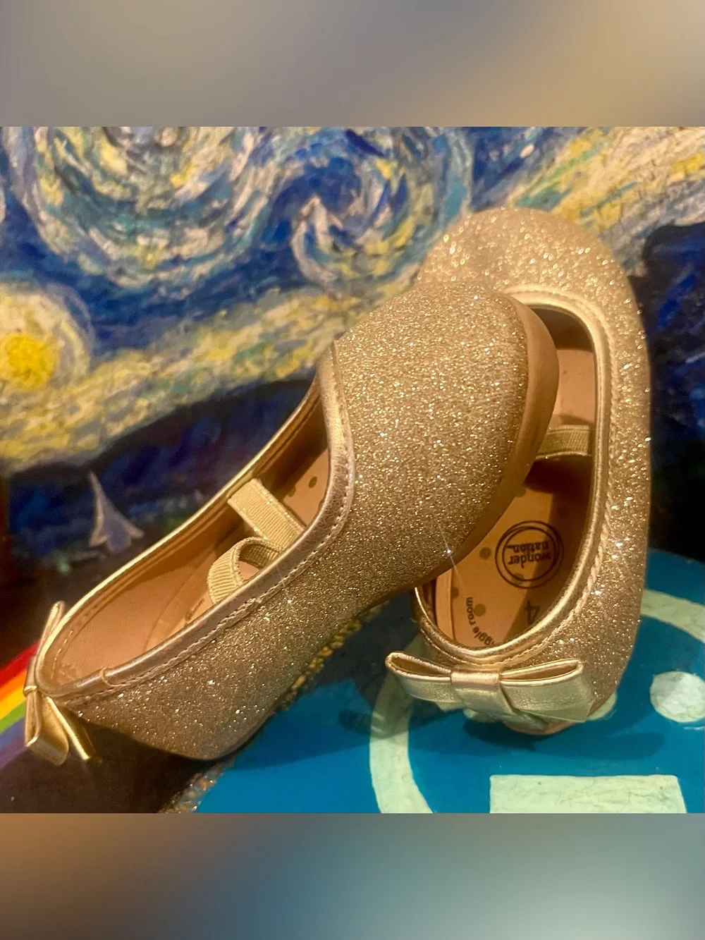 wonder nation Gold Glitter Mary Jane Flats with Bow Toddler Size 4